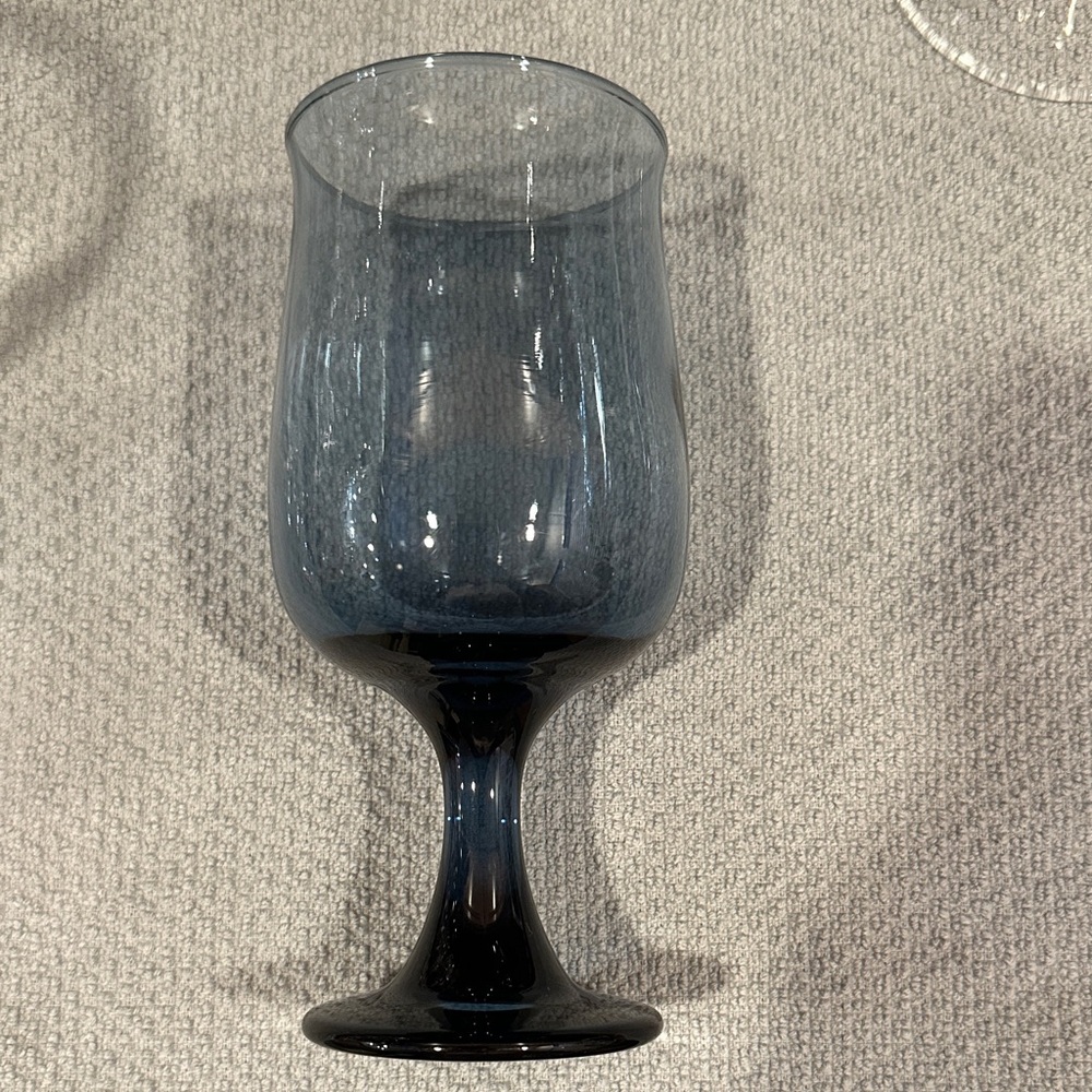 Libbey Tulip Dusky Blue wine glass. Pattern started 1974.